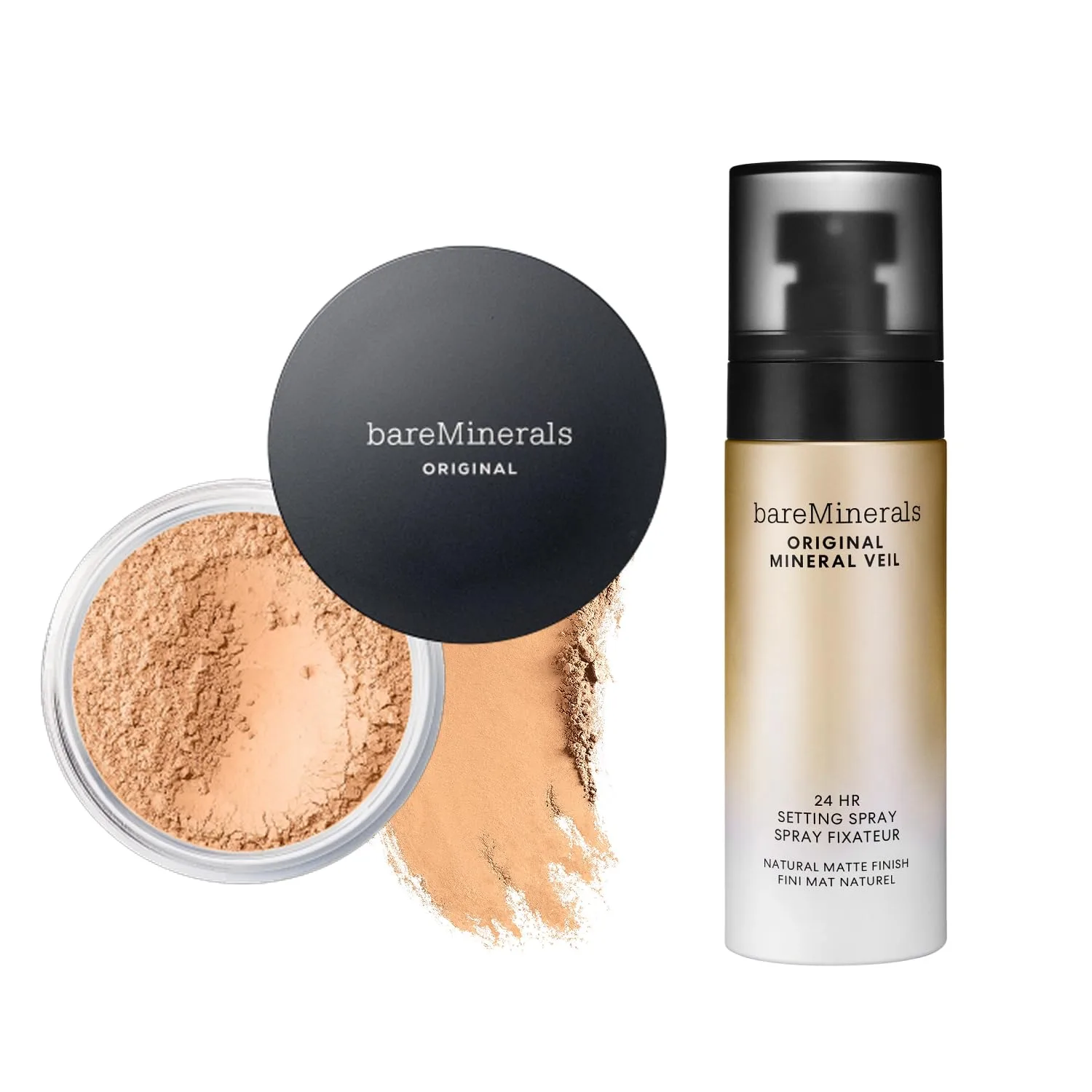 bareMinerals Original Loose Powder Foundation SPF 15, Clean Mineral Powder Face Makeup, Sheer-to-Full Coverage, Talc Free, Noncomedogenic, Vegan + Mineral Veil Natural Matte Setting Spray Bundle