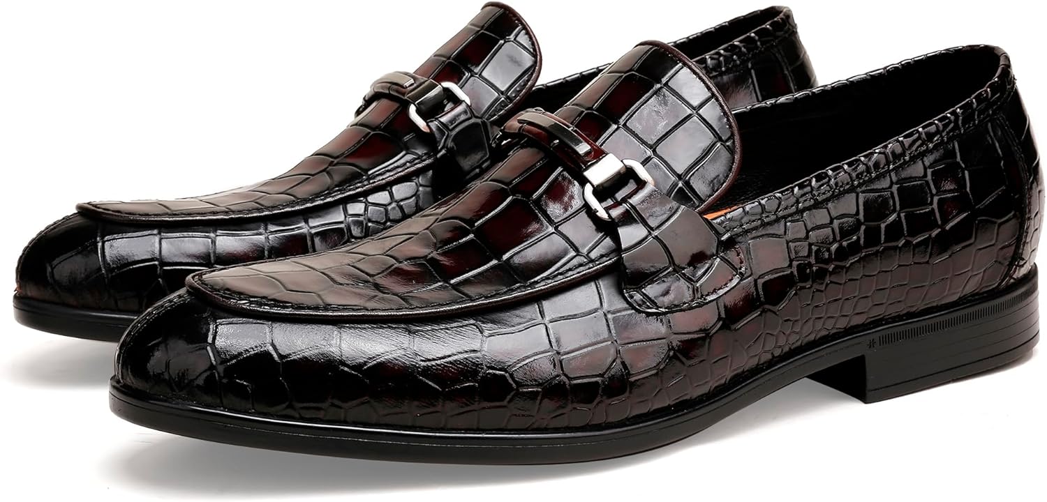 

Мужские кожаные туфли, классические лоферы с пряжкой, повседневные туфли для вечеринок, лоферы с молоточковым носком, без шнурков, деловые туфли для мужчин на свадьбы Generic, винный