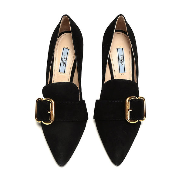 Кроссовки fringed buckle suede pointy pumps 'black' Prada, черный — фото 4
