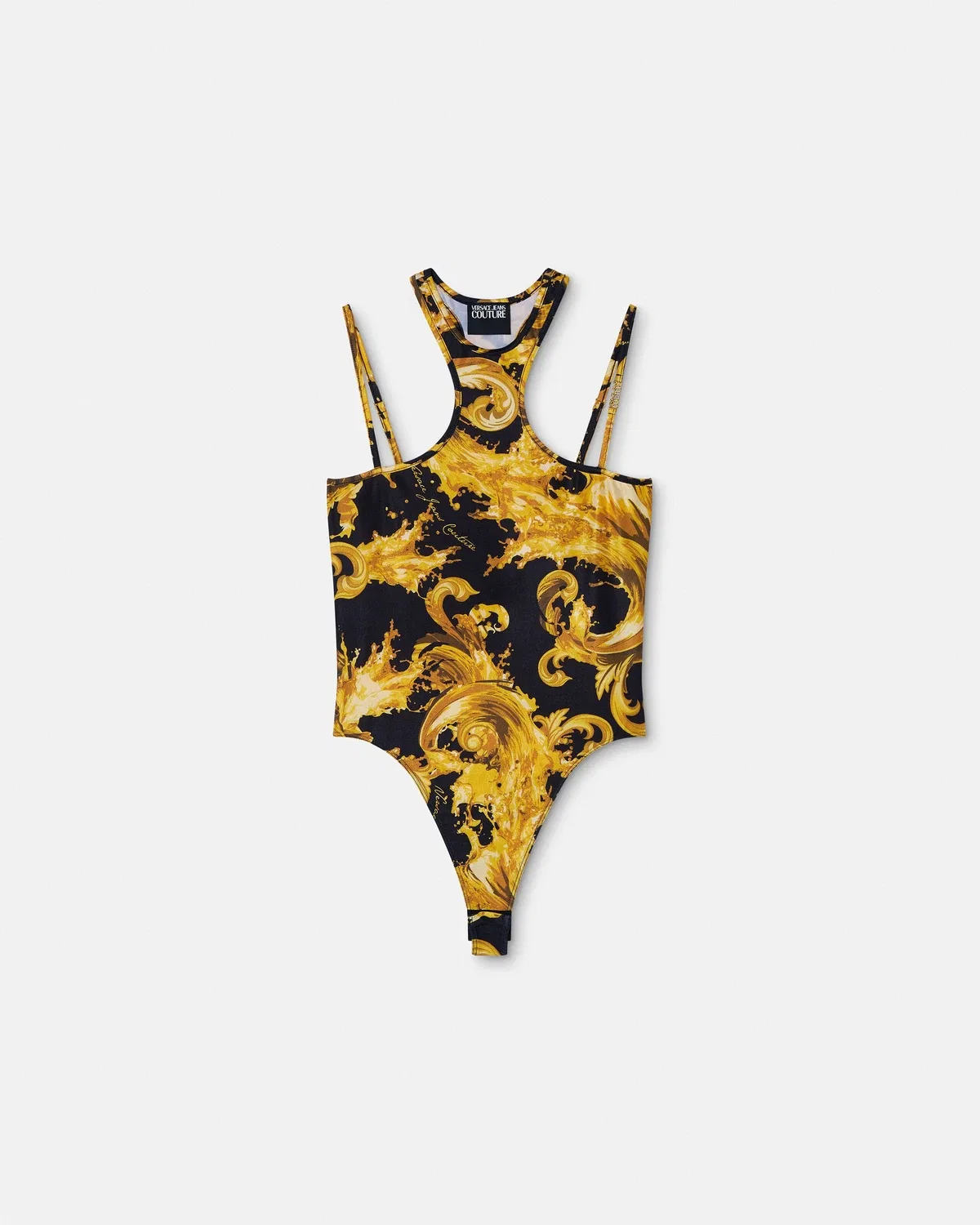 Боди с принтом и открытыми плечами VERSACE, черный