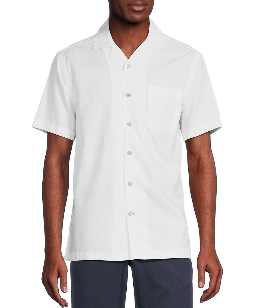 

Тканая походная рубашка Cremieux Blue Label Tahiti Collection из окрашенного в готовом виде хлопка с короткими рукавами и принтом «добби», белый