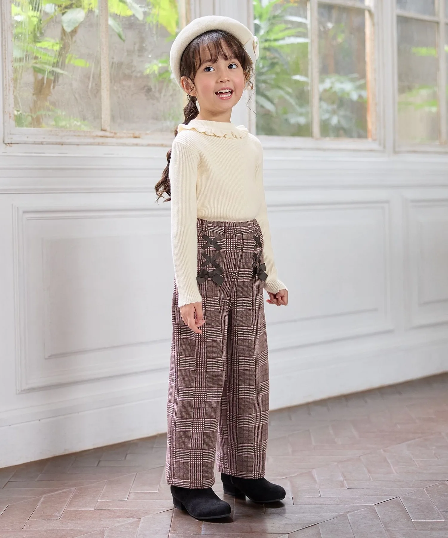 Детские штаны широкие с шерстью внутри Lace-up Wide Pants ANY KIDS коричневые — фото 3