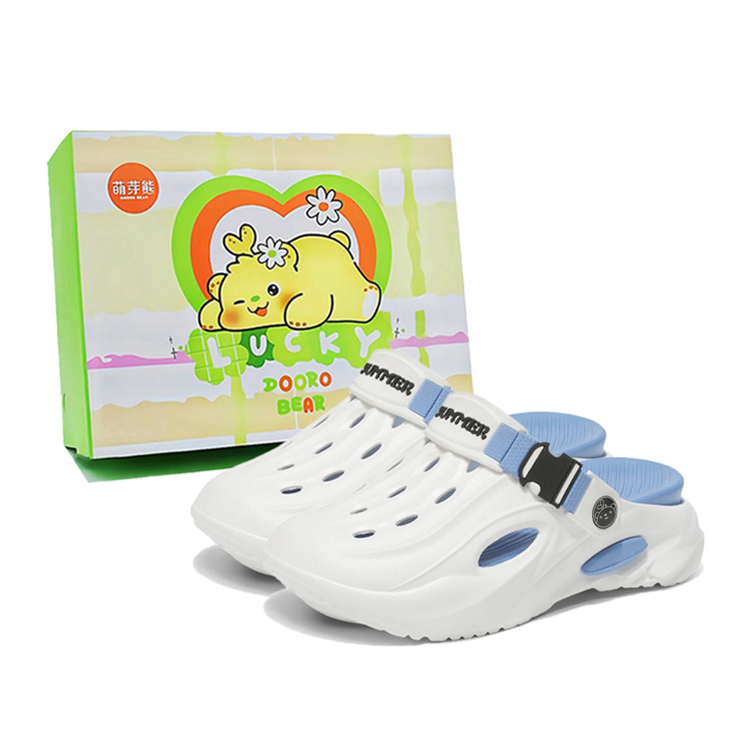 

Budding Bear Клоги унисекс бело-голубые в коробке, цвет White Blue Box