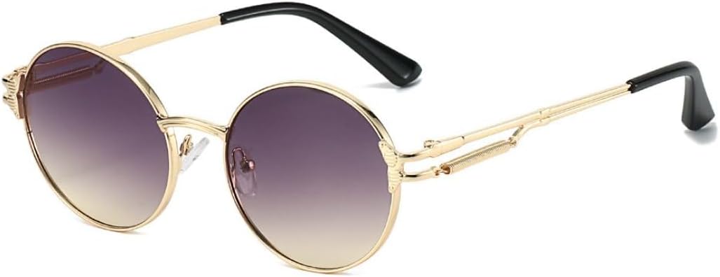 

Винтажные круглые солнцезащитные очки для мужчин и женщин, металлические, пружинные, ретро, ​​для путешествий и бизнеса, защита от УФ-излучения UV400 VVTWSSW, Gold Gray Tea