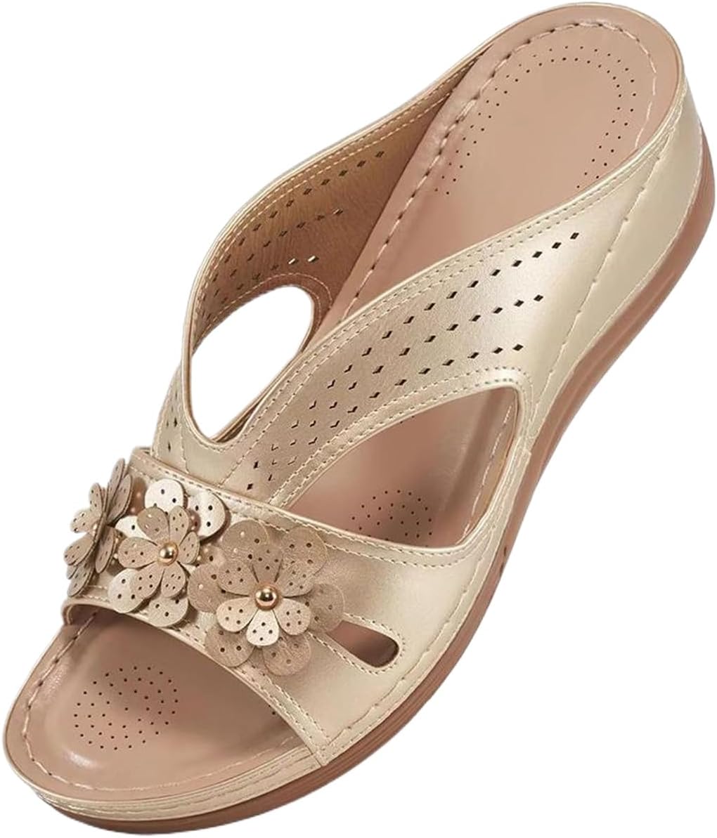 

Летние сандалии для женщин, удобные для ходьбы, слипоны, шлепанцы с поддержкой свода стопы, удобные ортопедические сандалии, открытый носок, широкие повседневные пляжные туфли, легкие воздушные шлепанцы Toumov, золотой