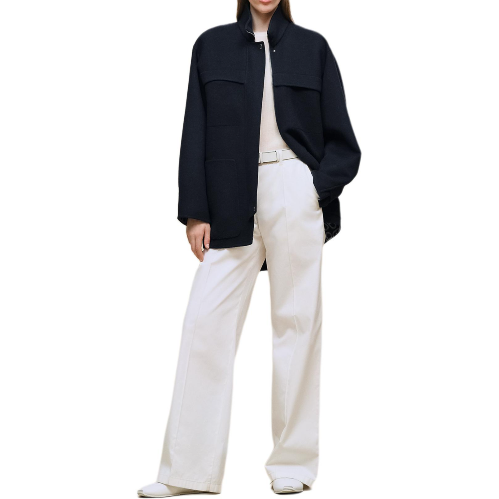 

HERMES Пальто женское Marine Blue со стойкой