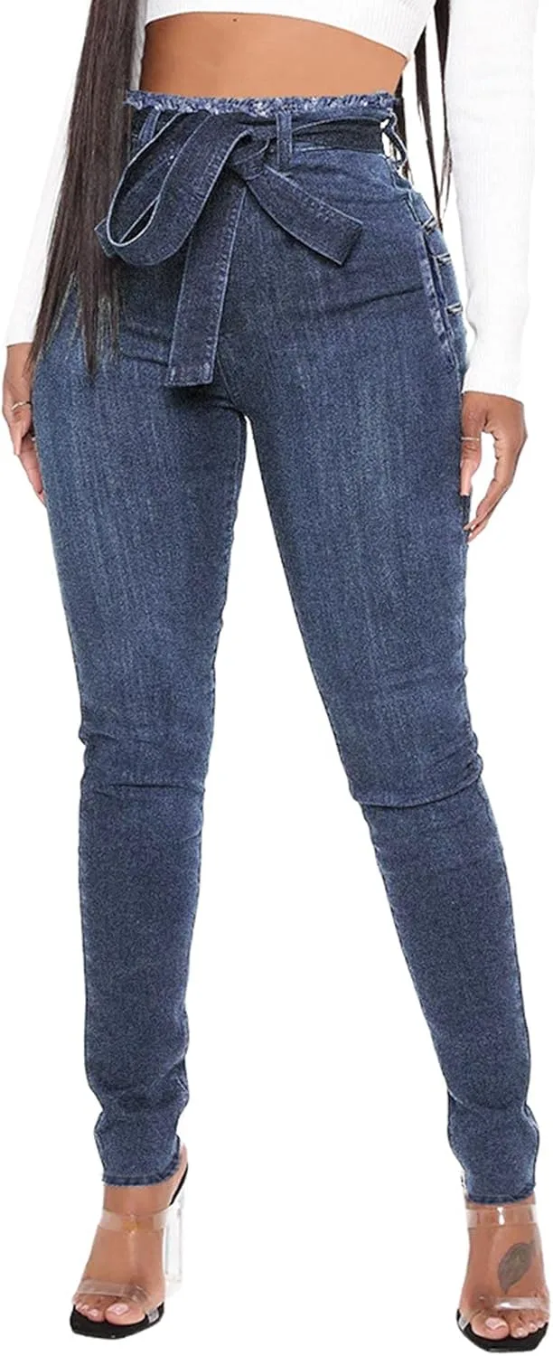 

SOMTHRON женские джинсы с высокой талией и поясом