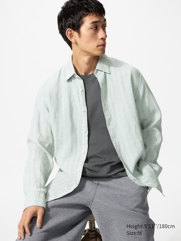 

Льняная рубашка (в полоску) Uniqlo, 50 light green