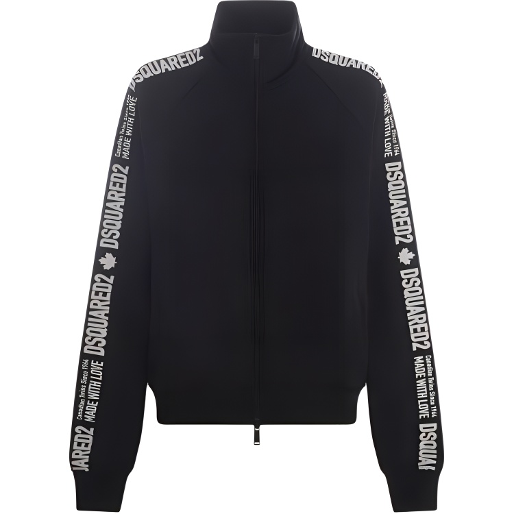 

DSQUARED 2 Хлопковый худи с молнией и логотипом в полоску, Black