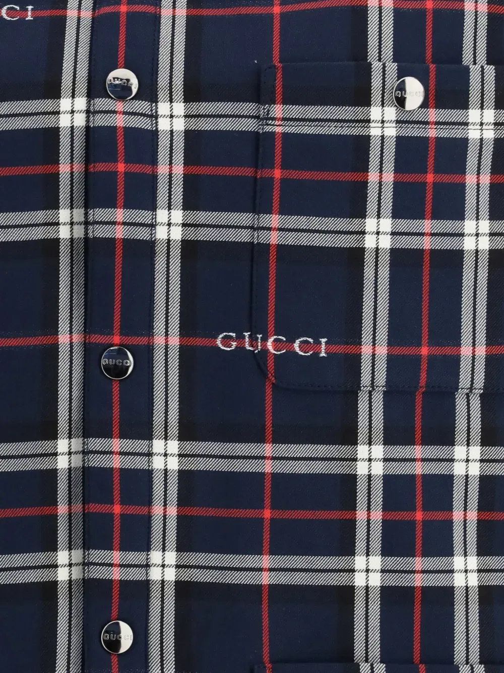 Рубашка Gucci с логотипом в клетку, синяя — фото 4