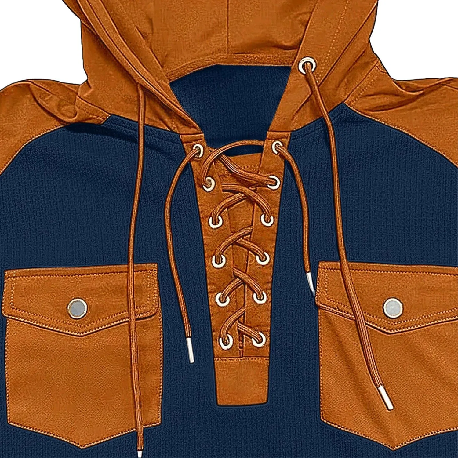 Худи мужское с капюшоном, шнуровкой, поло, бренд Generic, цвет A-navy — фото 2