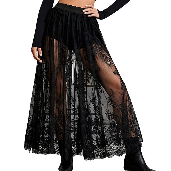 

Женская готическая кружевная макси-юбка темная полупрозрачная Clearflower