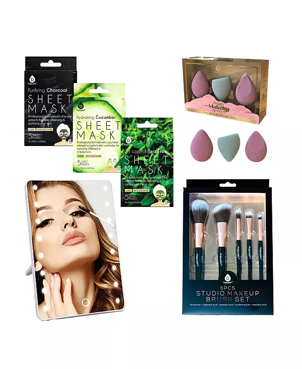 

Набор бьюти-средств по уходу за собой: набор студийных кистей, сенсорное зеркало, блендеры и набор тканевых масок Pursonic, black