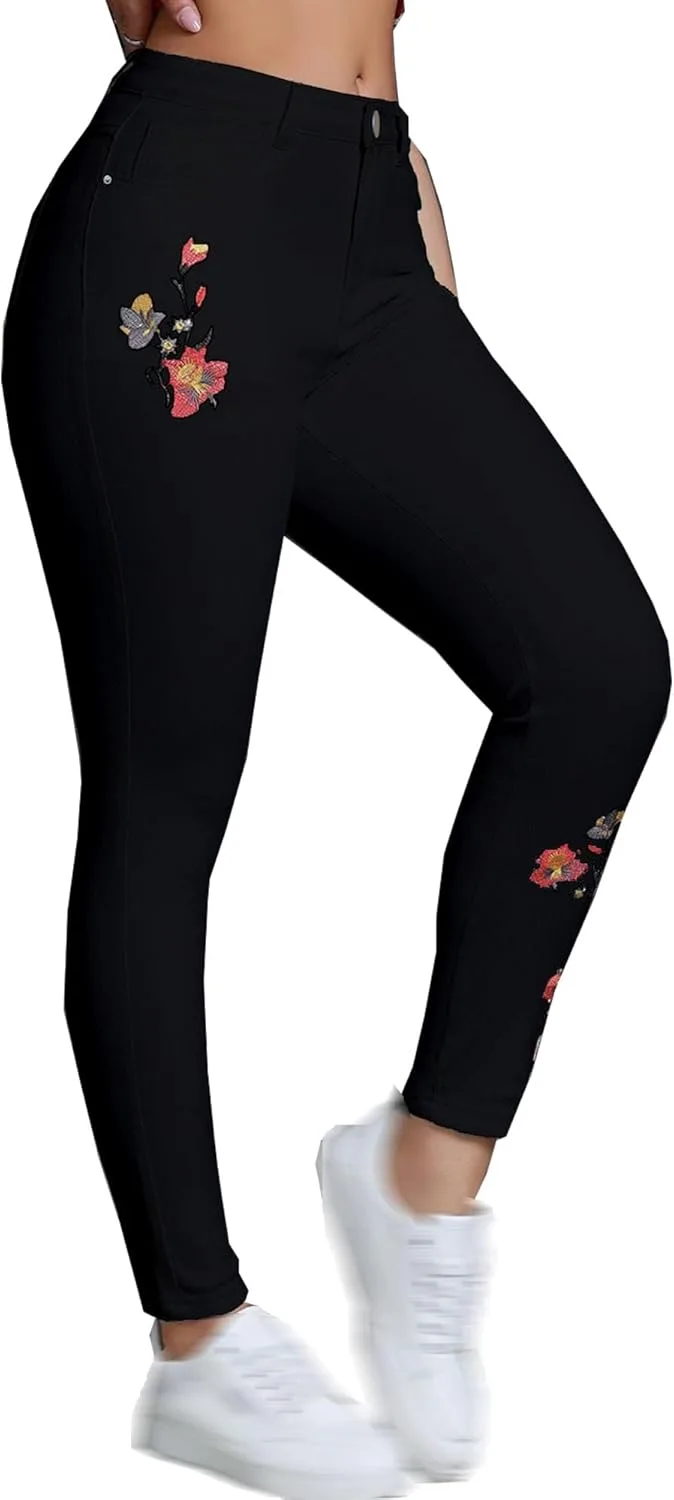 

Женские джинсы Stretch Embroidered Washed Denim, Slim Fit, цветочная вышивка DGHM-JLMY