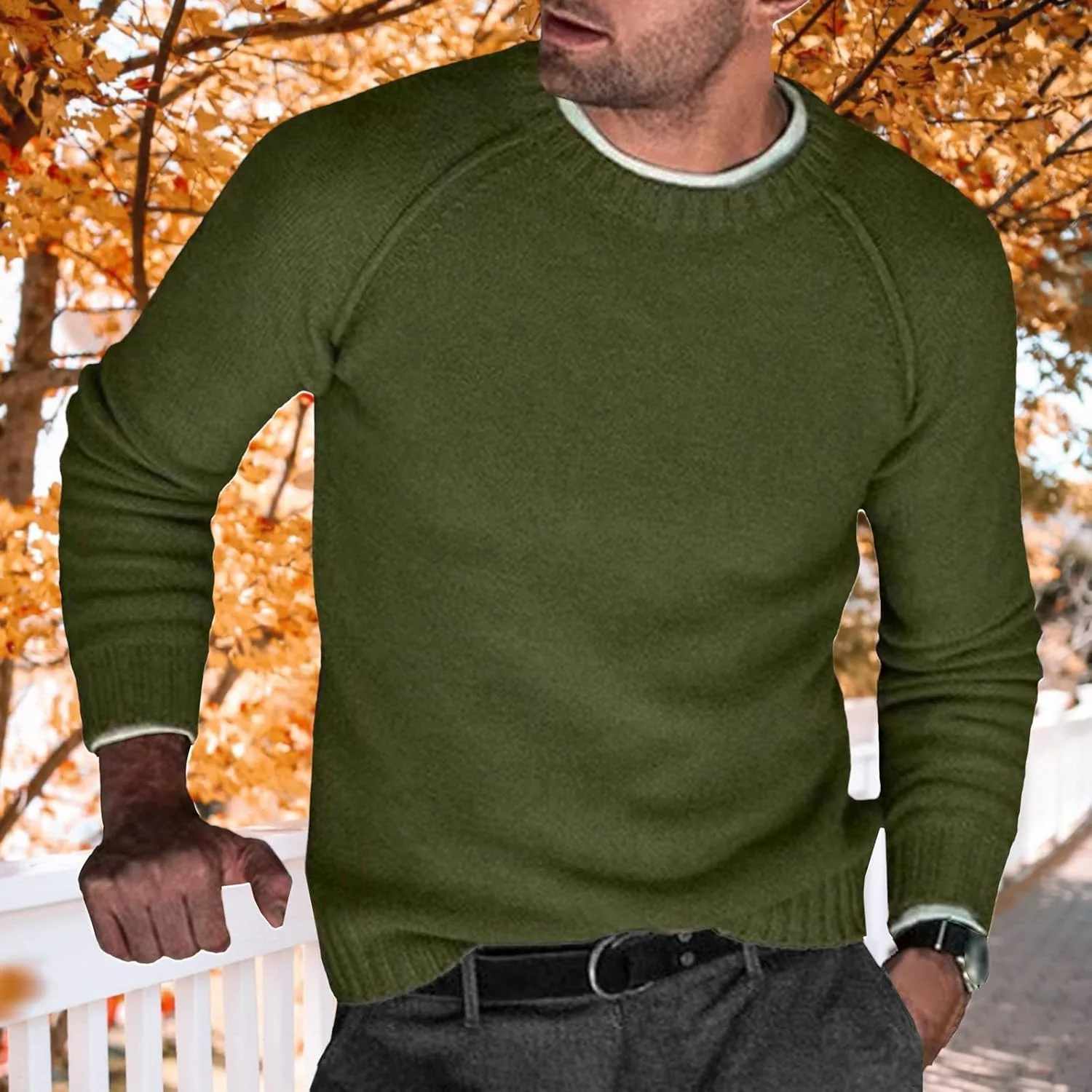 Мужской свитер Casual Crewneck, легкий, классический, с длинными рукавами — фото 2