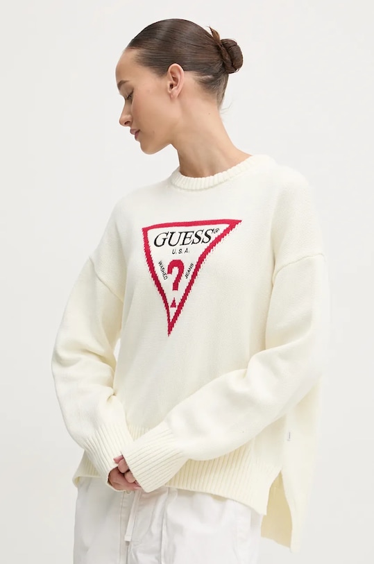 

Хлопковый свитер Guess Jeans, бежевый