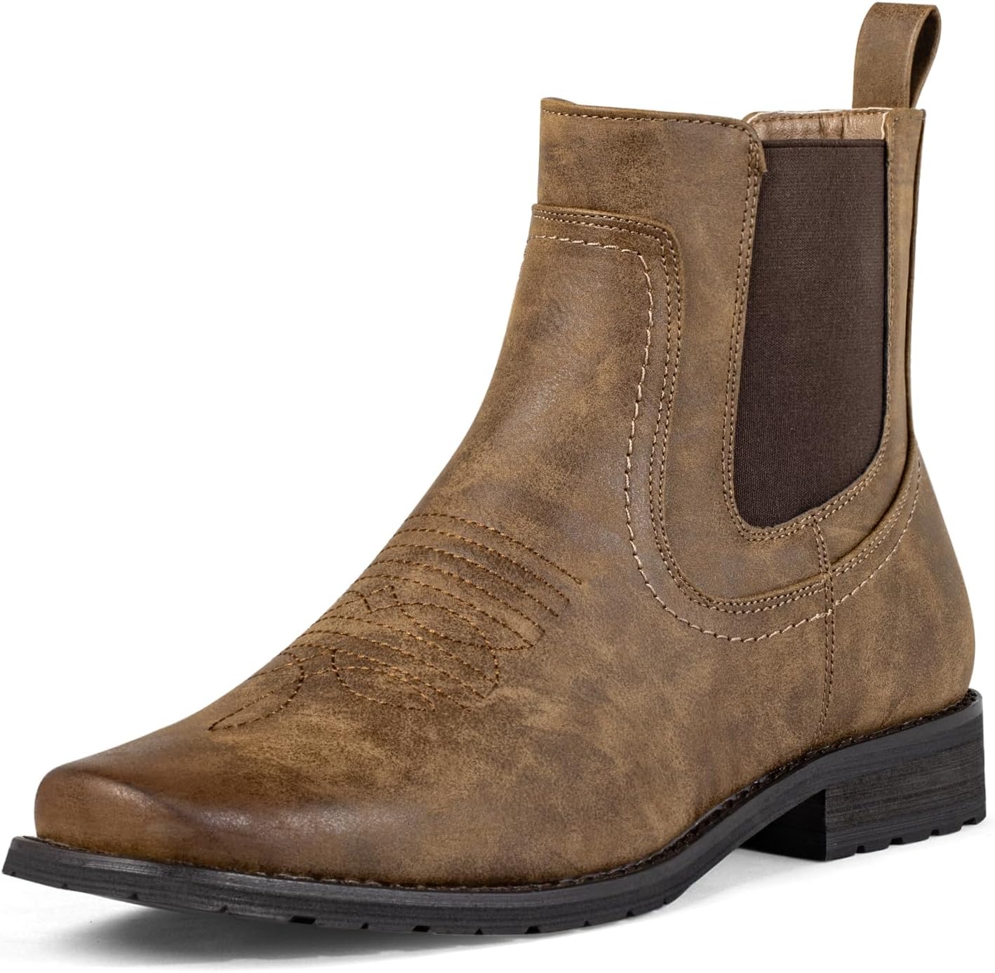 

Мужские ковбойские сапоги J's.o.l.e Chelsea с квадратным носком, стиль вестерн, классические повседневные ботинки до щиколотки J’S.O.L.E, темно-коричневый