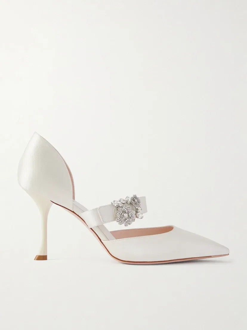 Туфли-лодочки Mini Bouquet из атласа, украшенные кристаллами Roger Vivier, белый
