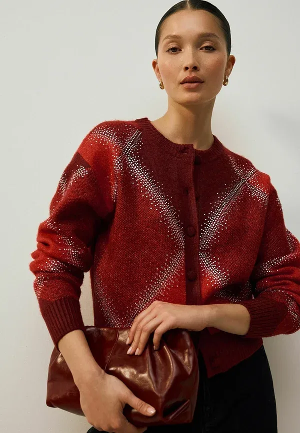 Кардиган Petite fit sparkle argyle crew neck cardigan Next, красный