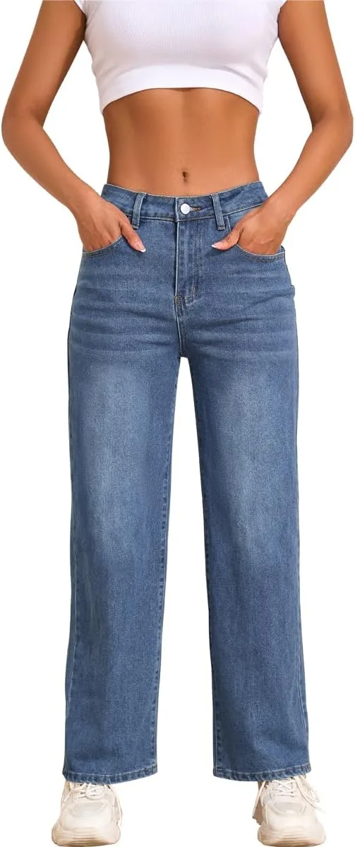 

Женские джинсы Wide Leg Casual High Waisted Straight Stretch Denim с карманами LEVNSD