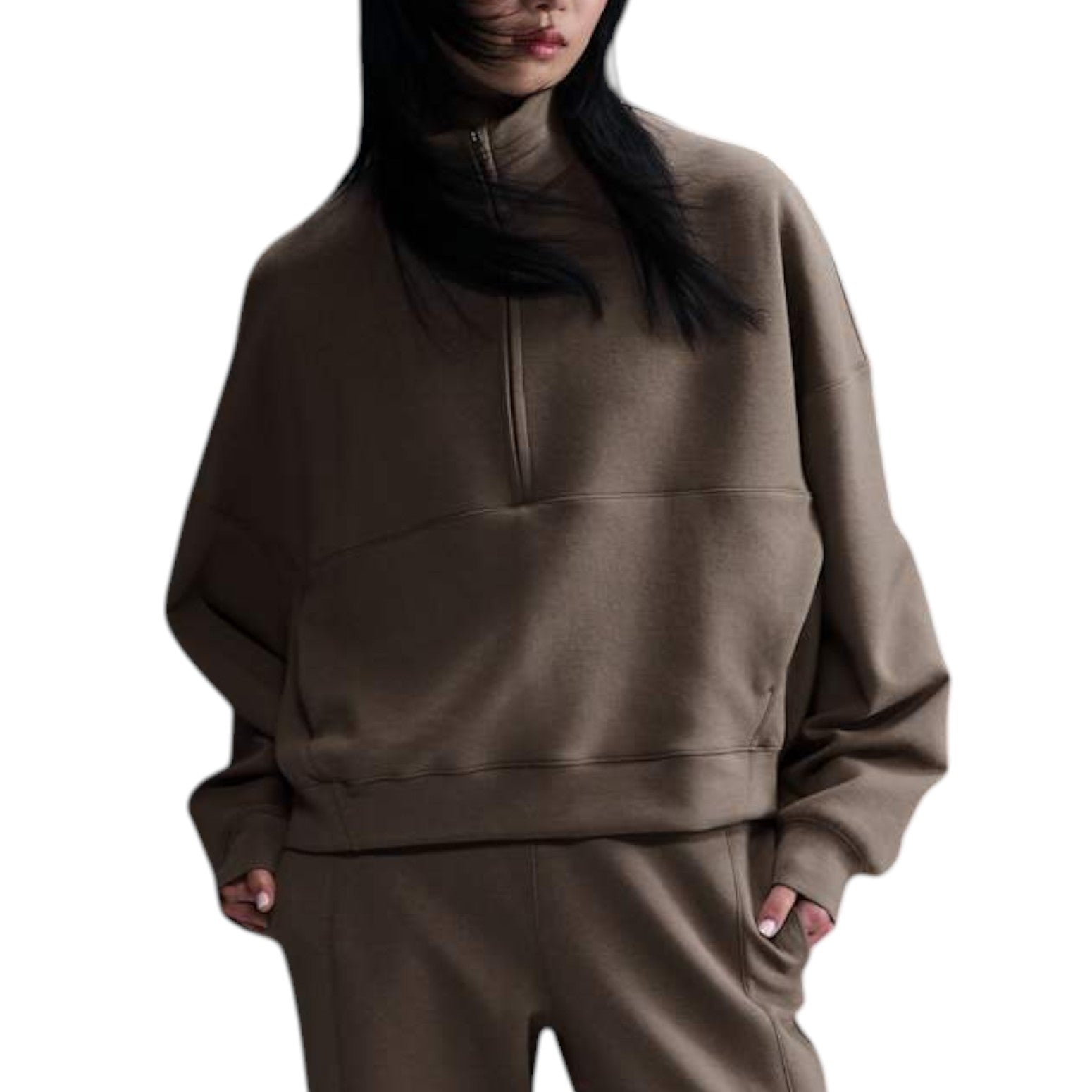 Футболка (WMNS) Nike 24.7 ImpossiblySoft Dri-FIT 1/2-Zip T-shirt Oversized Fit 'Mink Brown' — фото 2