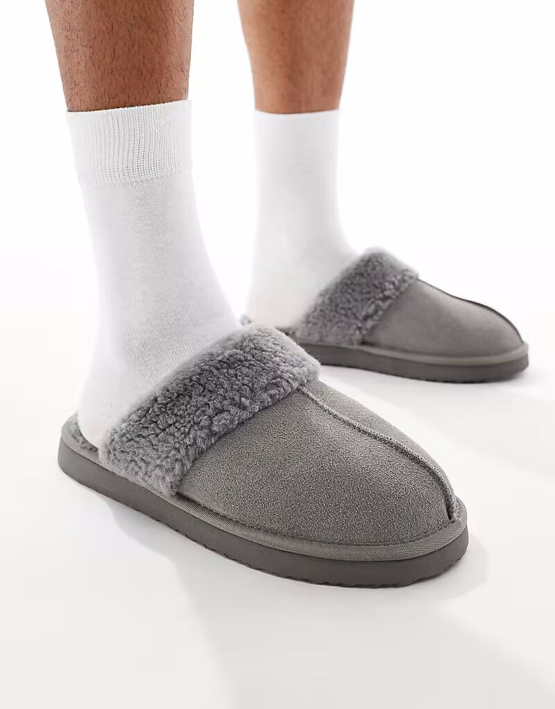 Туфли-мюли из серой замши с подкладкой из искусственной овчины Asos Design — фото 2