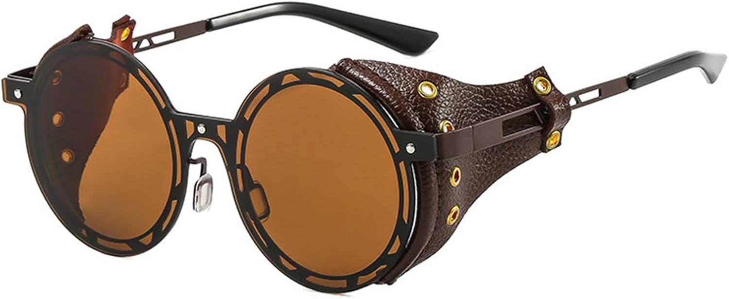 

Мужские панк-солнцезащитные очки Helena для женщин, металлические круглые очки в стиле хип-хоп, кожаные очки-щитки, винтажные дизайнерские очки с защитой от УФ-излучения UV400, C3