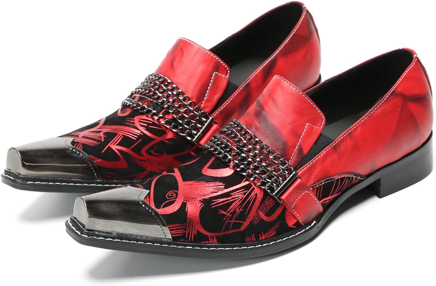 

Мужские лоферы Dacnakby дизайнерские, черные, из натуральной кожи с красочной граффити-принтом, металлической цепочкой, модные повседневные, с металлическим наконечником, для вечеринок, свадеб и торжеств, классические слипоны