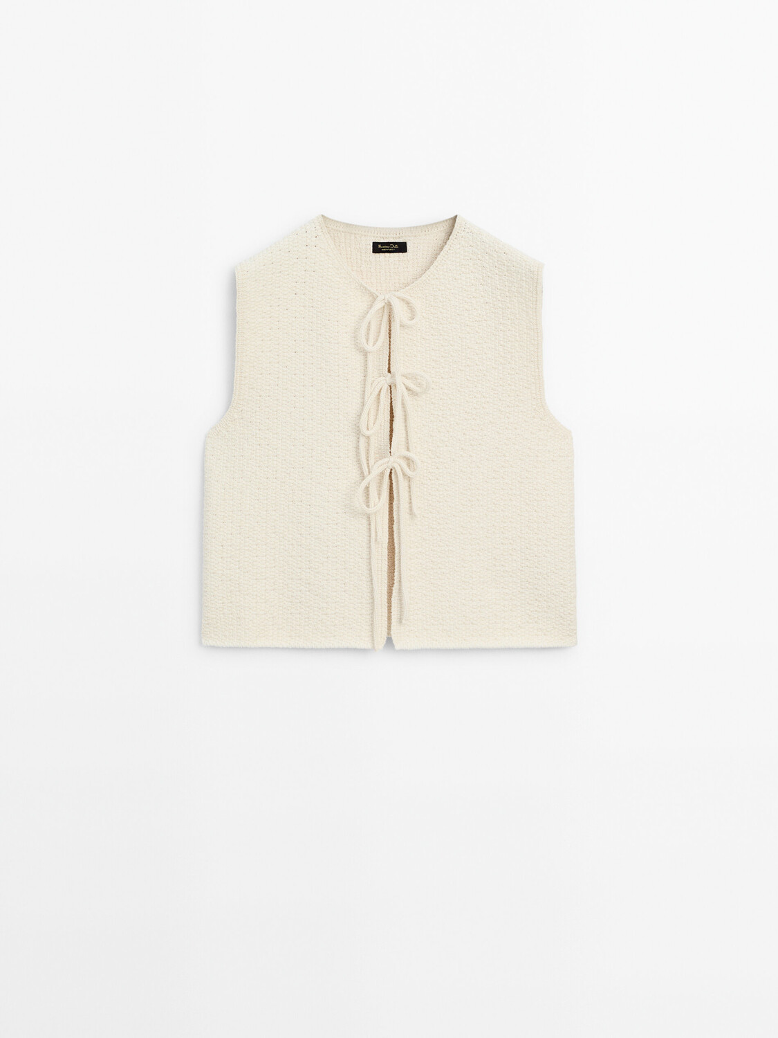 

Вязаный жилет с круглым вырезом и завязками Massimo Dutti, бежевый