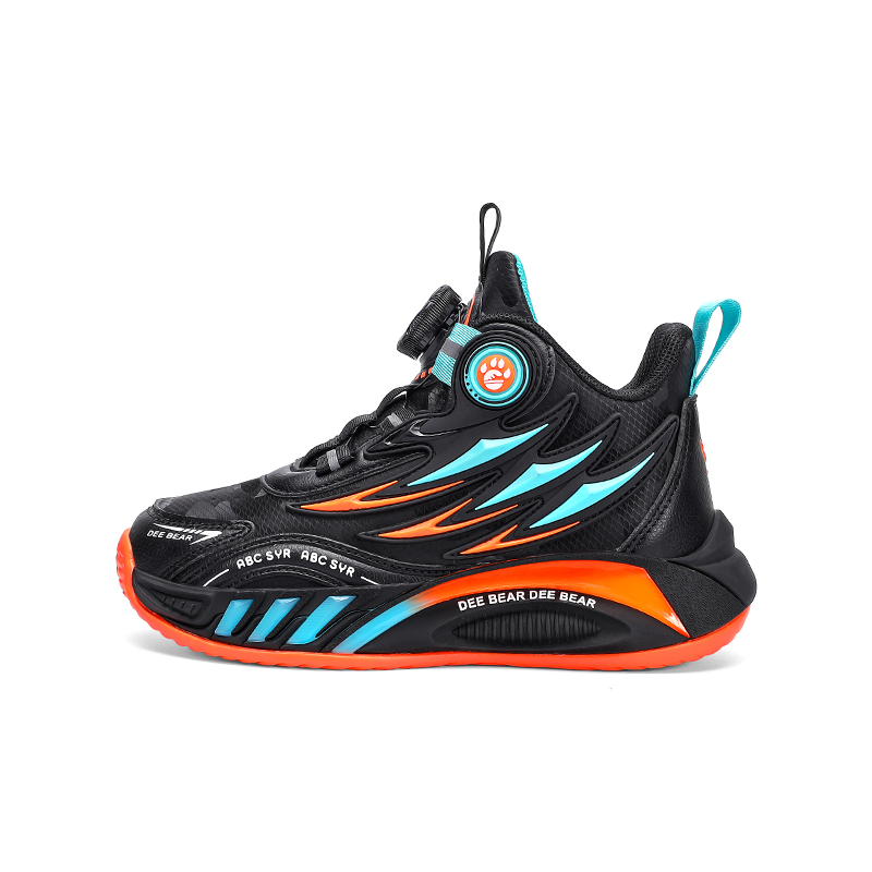 

Детские баскетбольные кроссовки с низким верхом, устойчивые к скольжению и износу Wooden Rabbit, черный/оранжевый