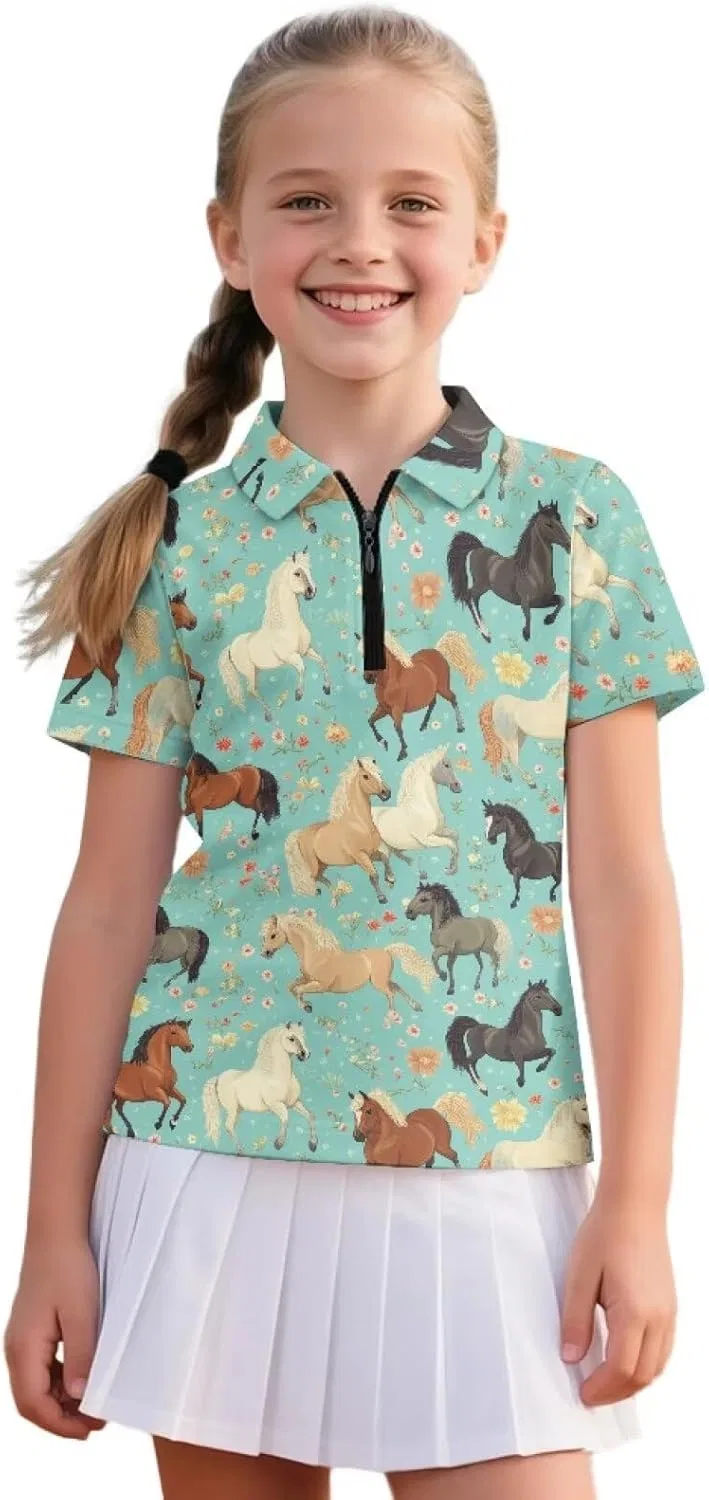 Детская футболка поло для гольфа Frymappies, Horse Floral