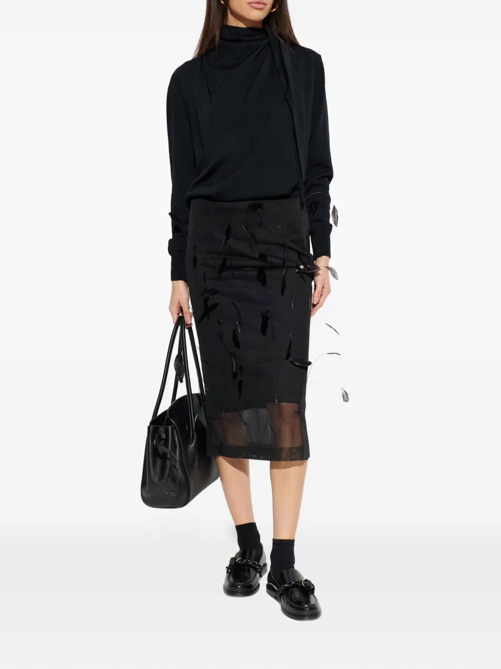 Свитер с драпировкой и воротником-хомут JIL SANDER, черный — фото 2