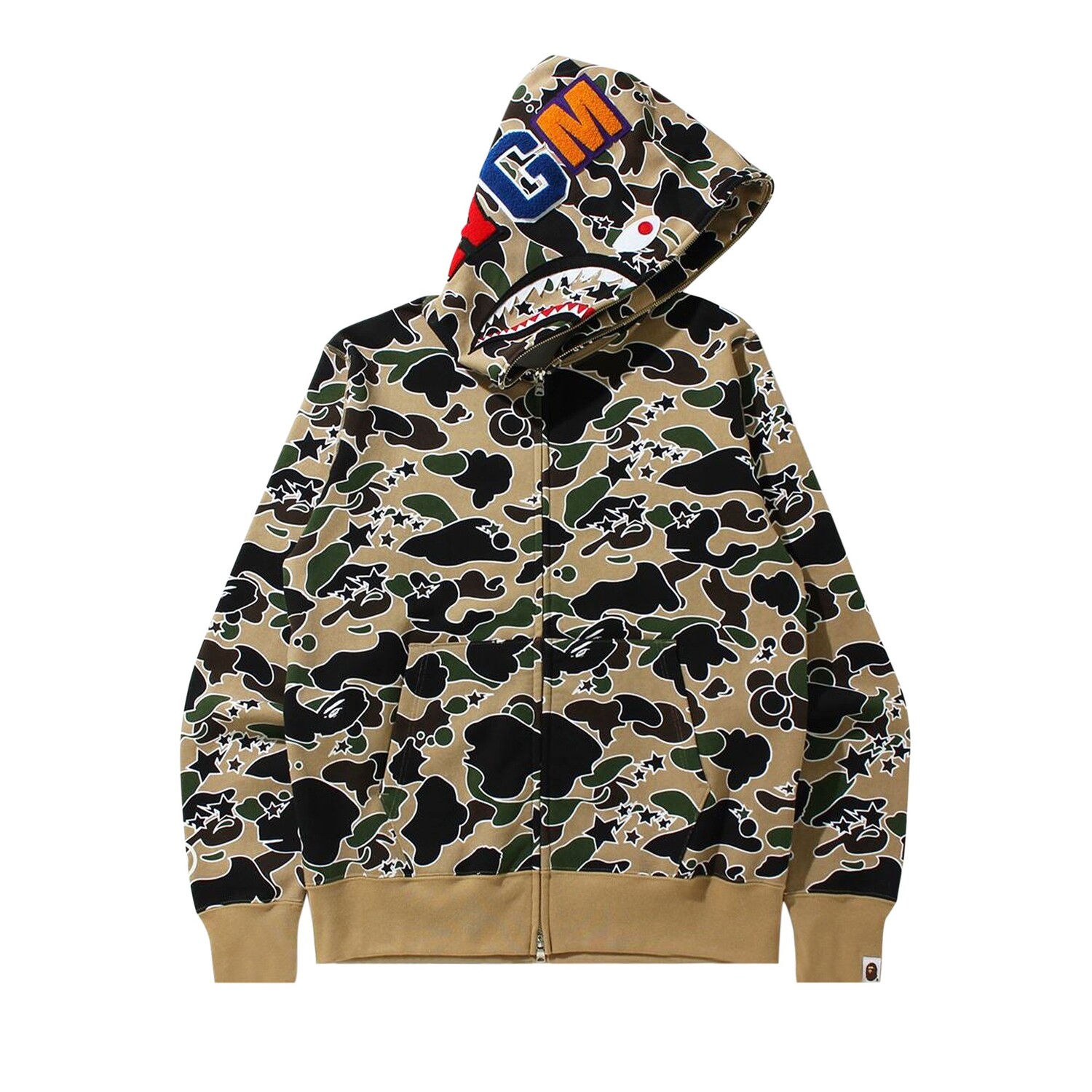 

BAPE Sta Camo Толстовка на молнии с изображением акулы, цвет Желтый