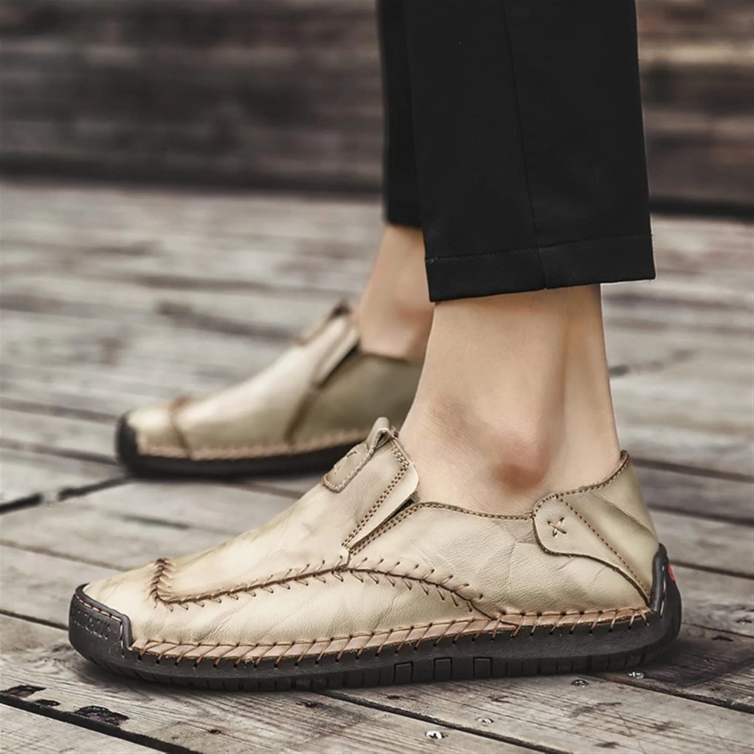 Туфли Men's Shoes Men's Shoes Leather Men's Shoes Casual Low Slip On Men's Shoes Generic, Khaki — фото 2
