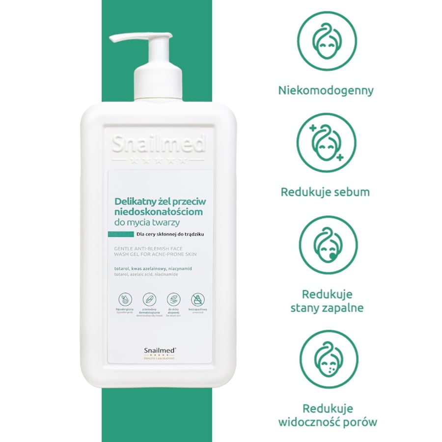 Snailmed Dermocosmetic деликатный гель для умывания лица против несовершенств для кожи, склонной к акне 500 мл + мазь тотарол в подарок — фото 2