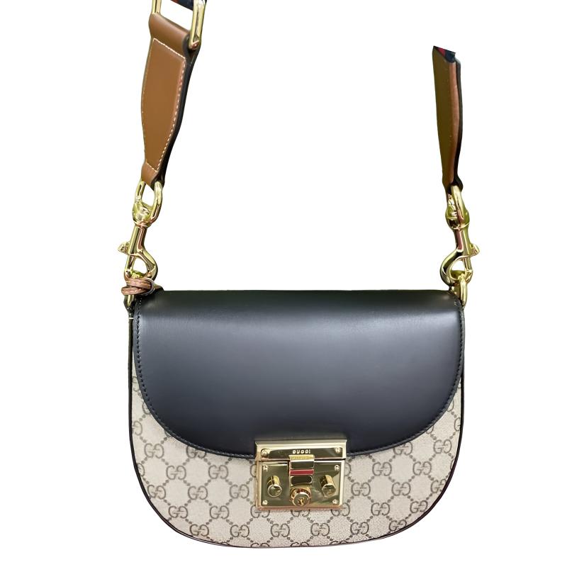 Женская холщовая сумка кросс-боди GUCCI, бежево-черная — фото 3