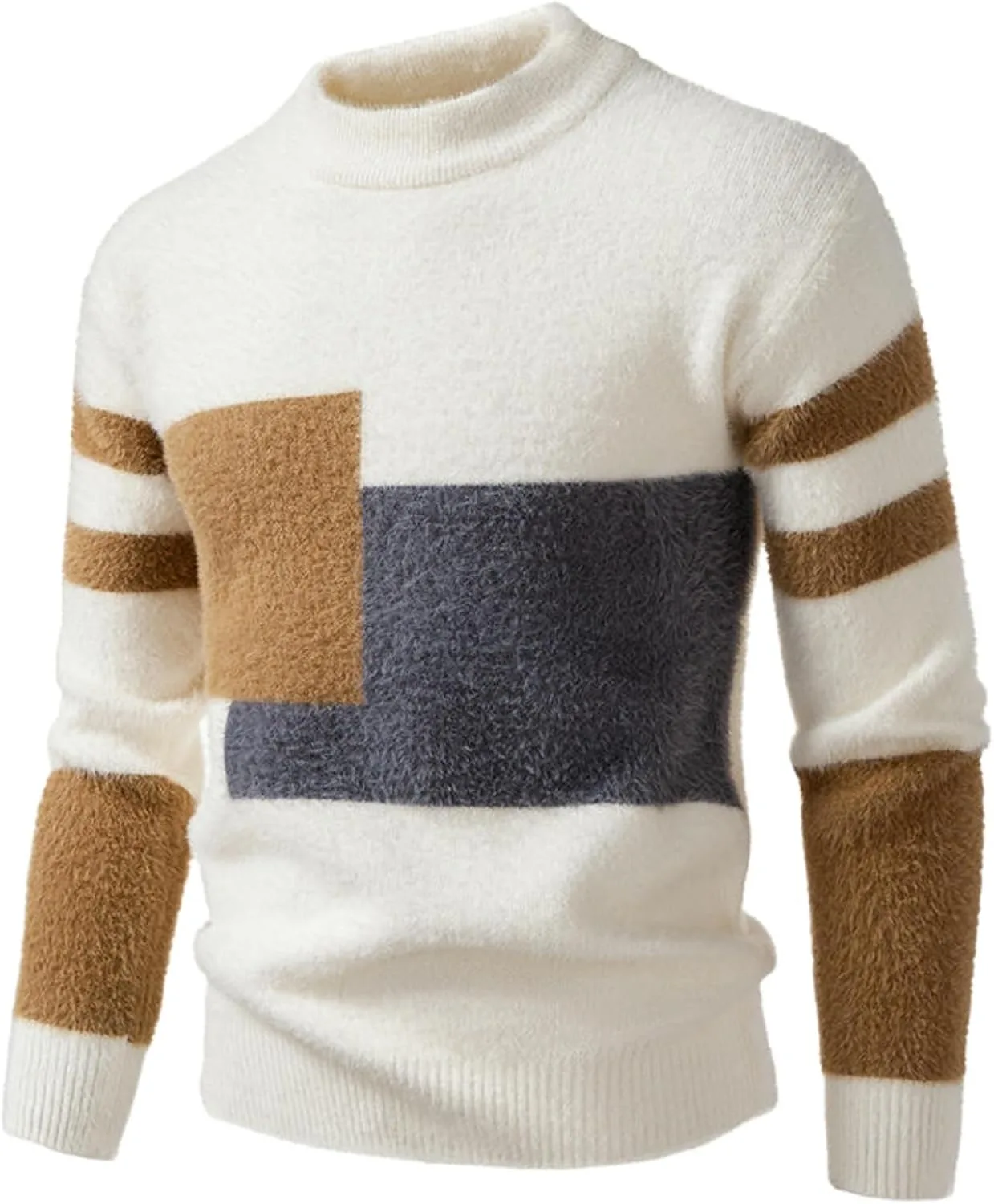 

Мужской свитер с круглым вырезом и цветными вставками YEBAITOU