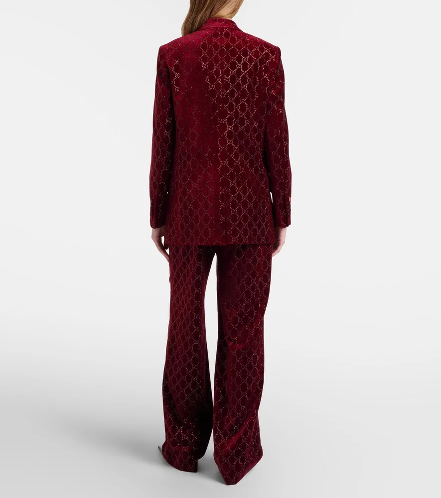 Брюки широкие Gucci GG, хлопковый бархат, красный — фото 3