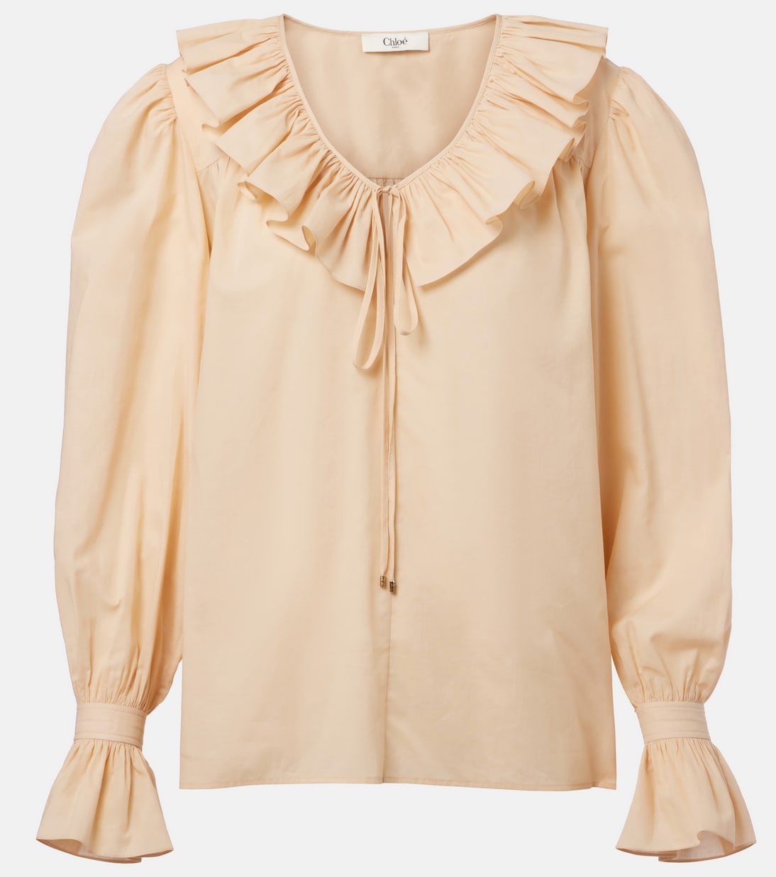

Блузка из хлопкового вуаля с рюшами Chloé, Sand Brown