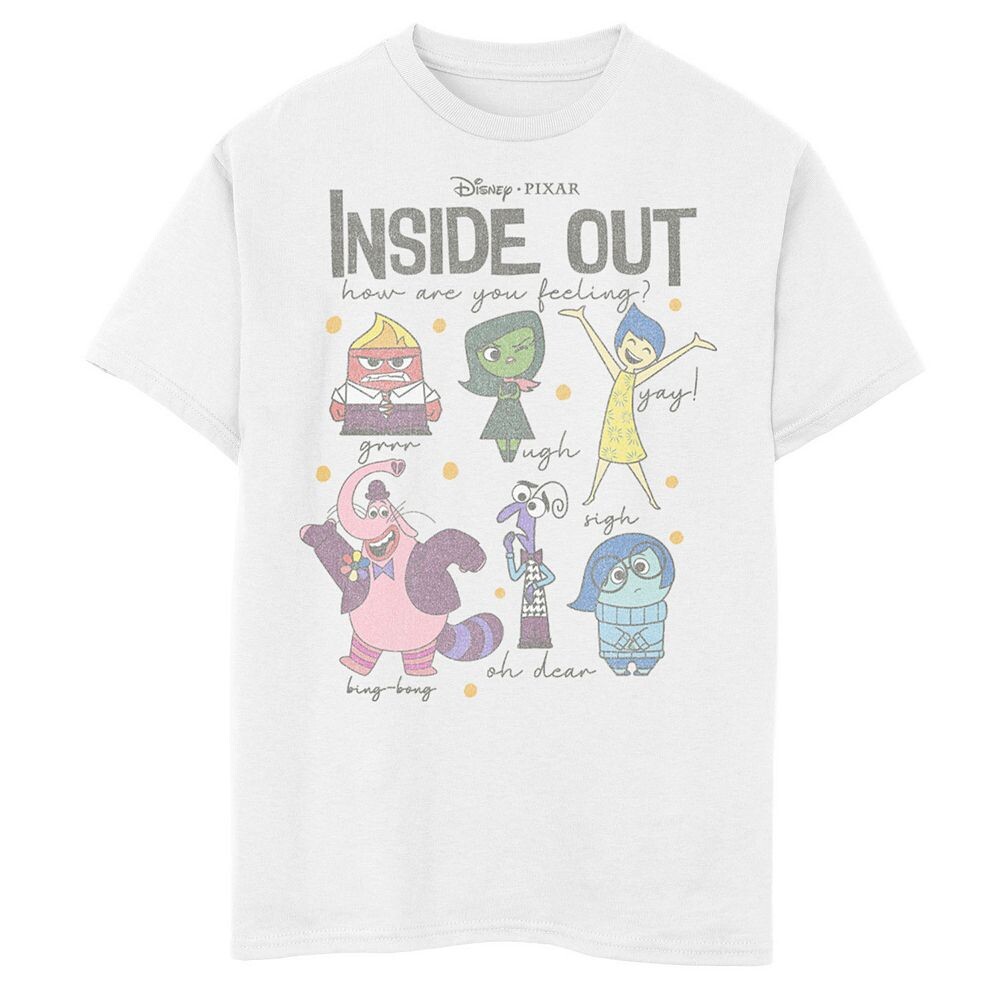 

Футболка с графическим изображением Disney/Pixar's Inside Out для мальчиков 8–20 лет «Как вы себя чувствуете» Disney / Pixar, белый