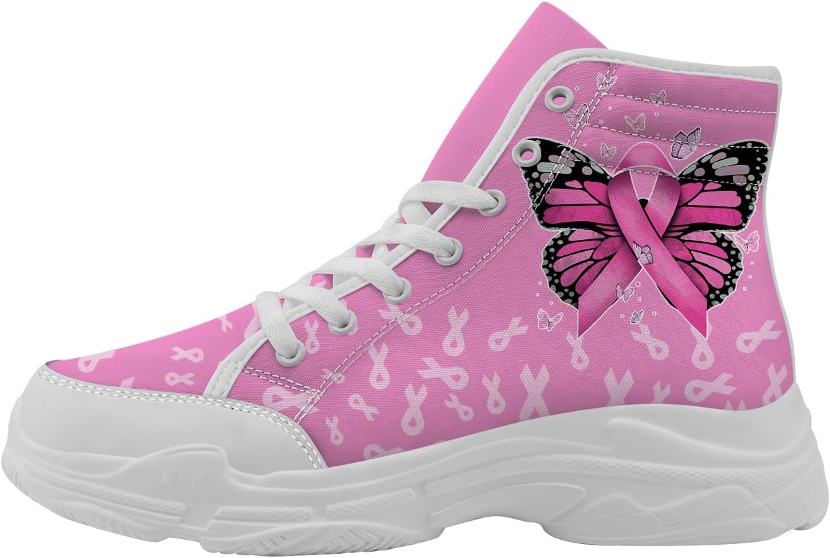 

Кроссовки Quorax для женщин с осведомленностью о раке груди, высокие на шнуровке, из хлопка, подарок для нее и для него, розовый