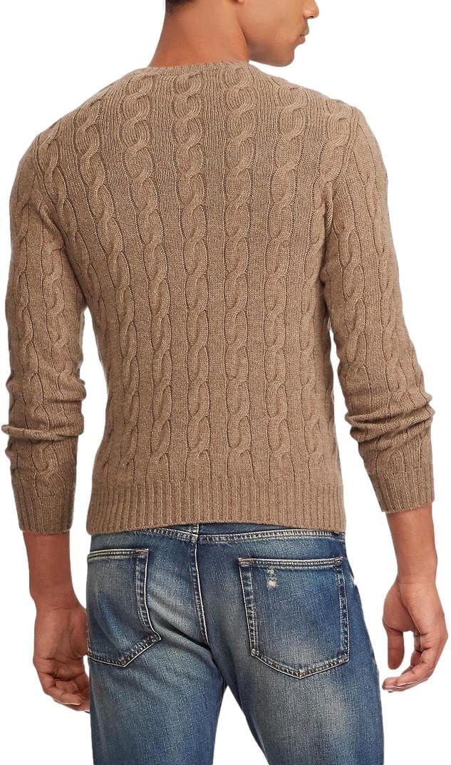 Polo Ralph Lauren мужской свитер из хлопка с косой вязкой, Rl Brown Heather — фото 4