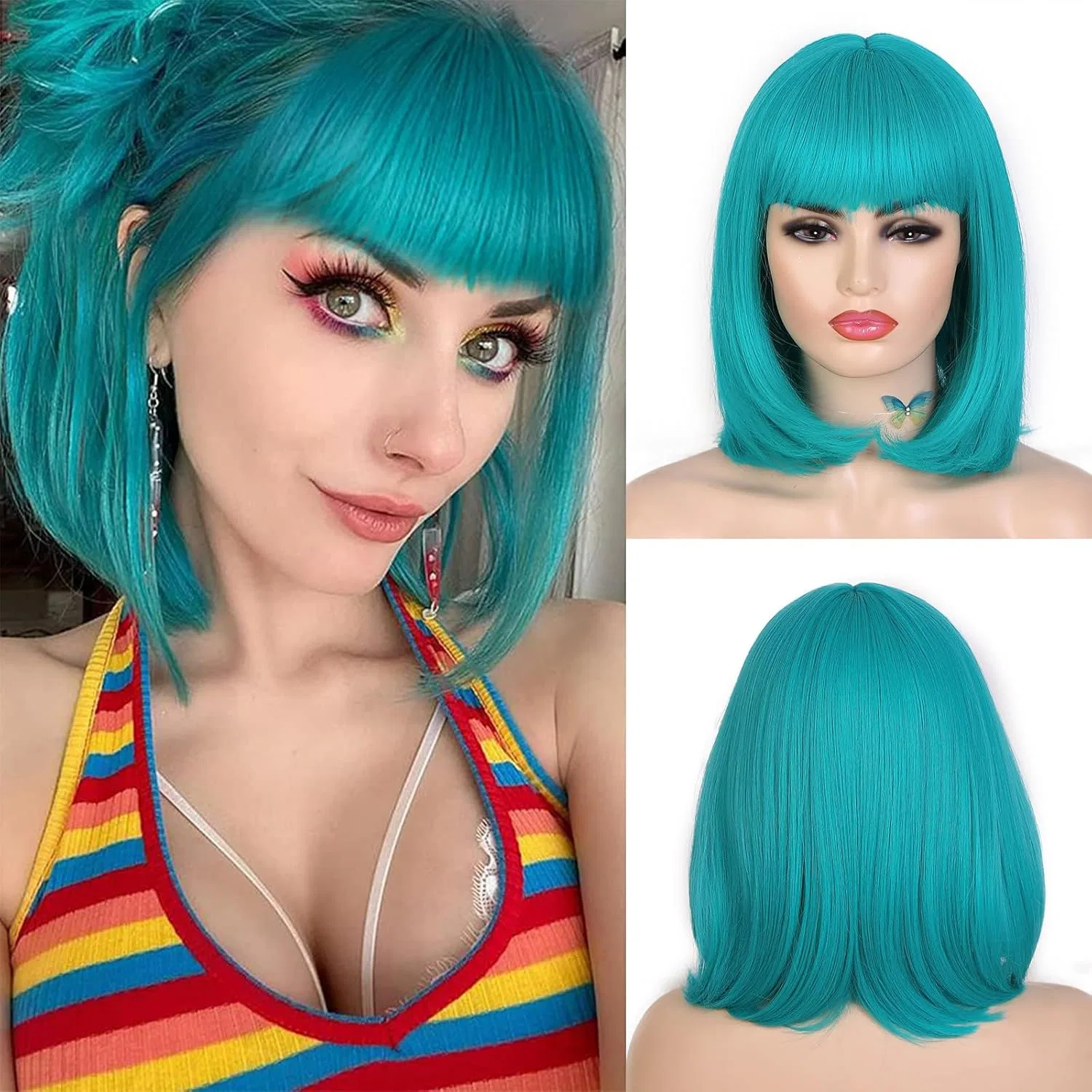 Короткий прямой парик «Teal Short Bob» с челкой от WIGNEE Wignee, Blue