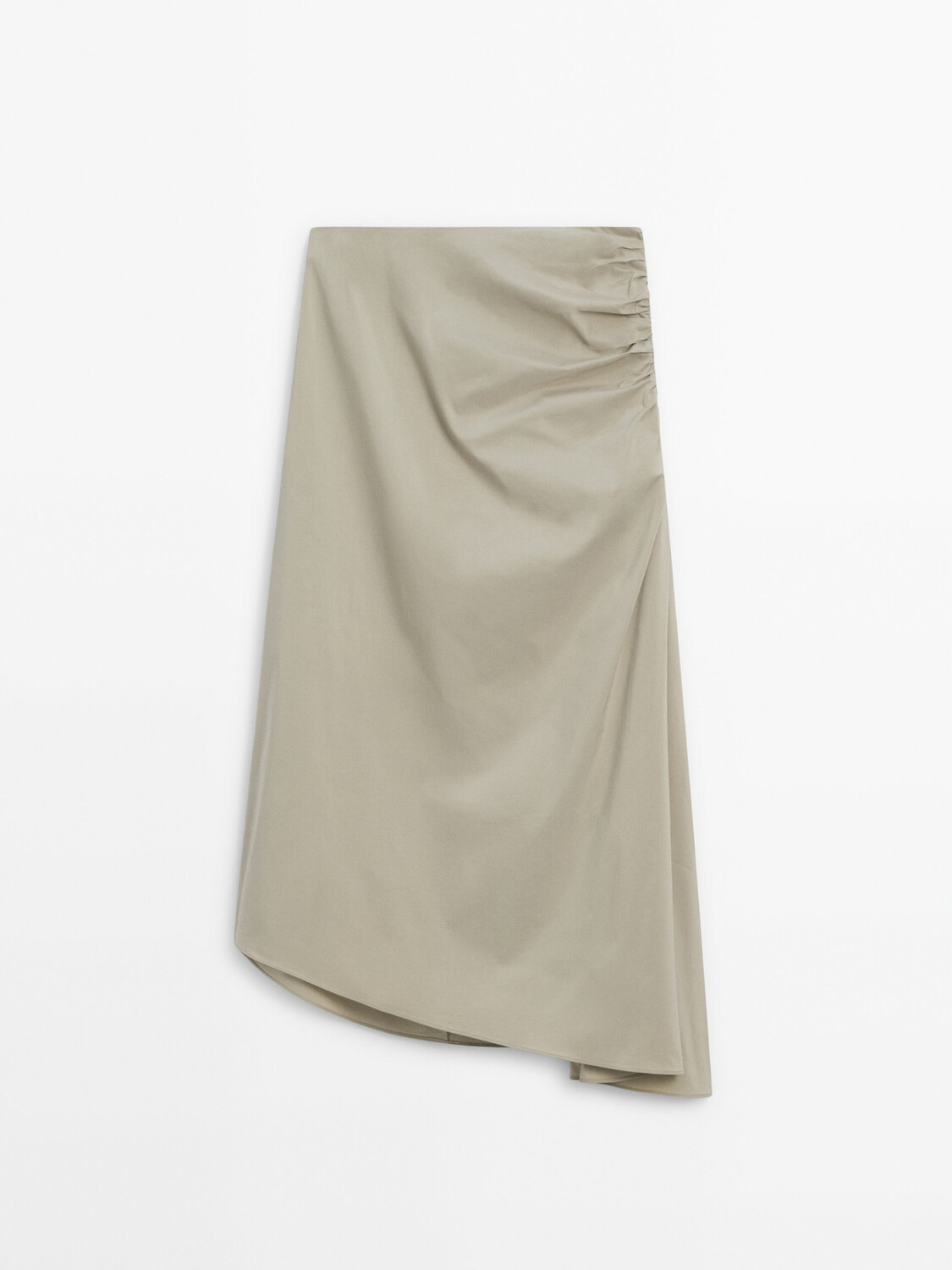 

Юбка миди из драпированного поплина Massimo Dutti, хаки