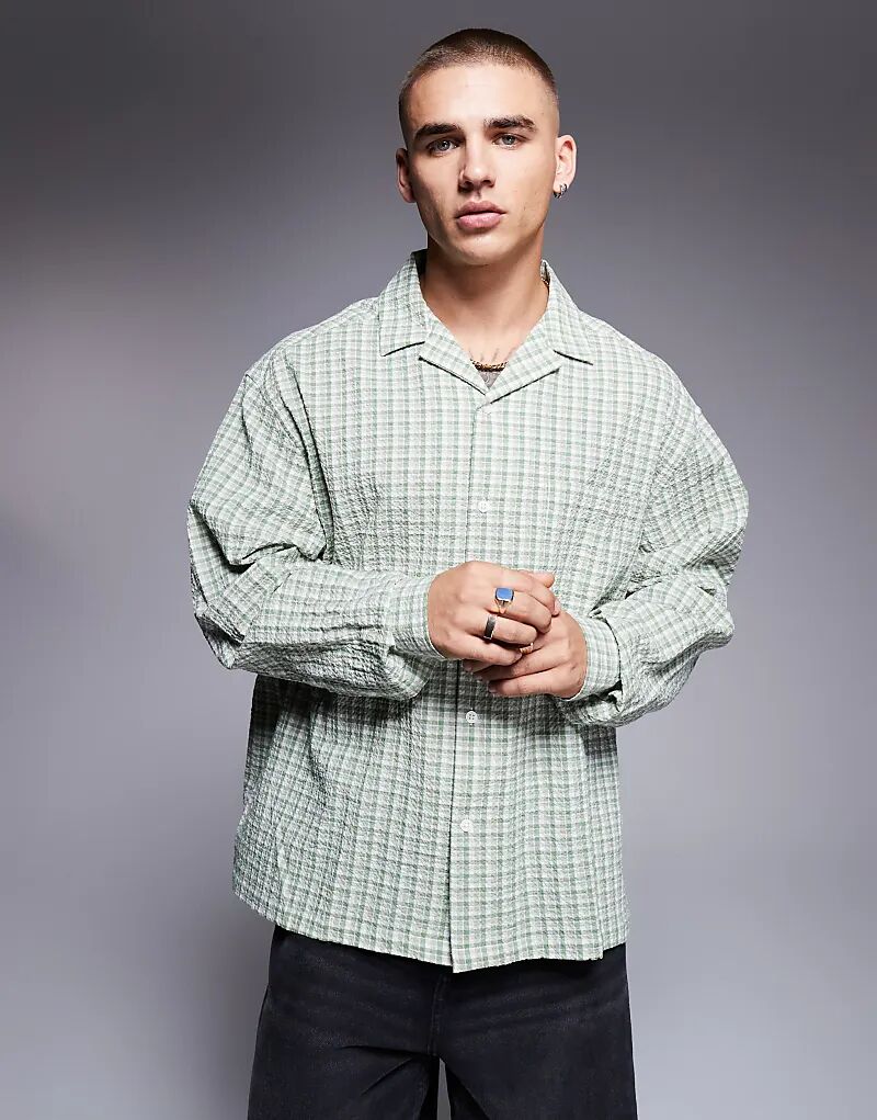 

Свободная рубашка revere oversize в клетку sage dad ASOS DESIGN