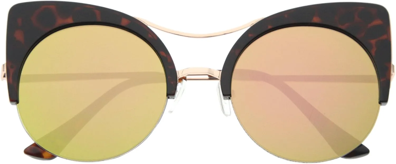 

Женские солнцезащитные очки zeroUV увеличенного размера, полуободковые, с плоскими линзами, круглые, в форме «кошачий глаз», диаметр линз 51 мм, Tortoise-gold / Pink