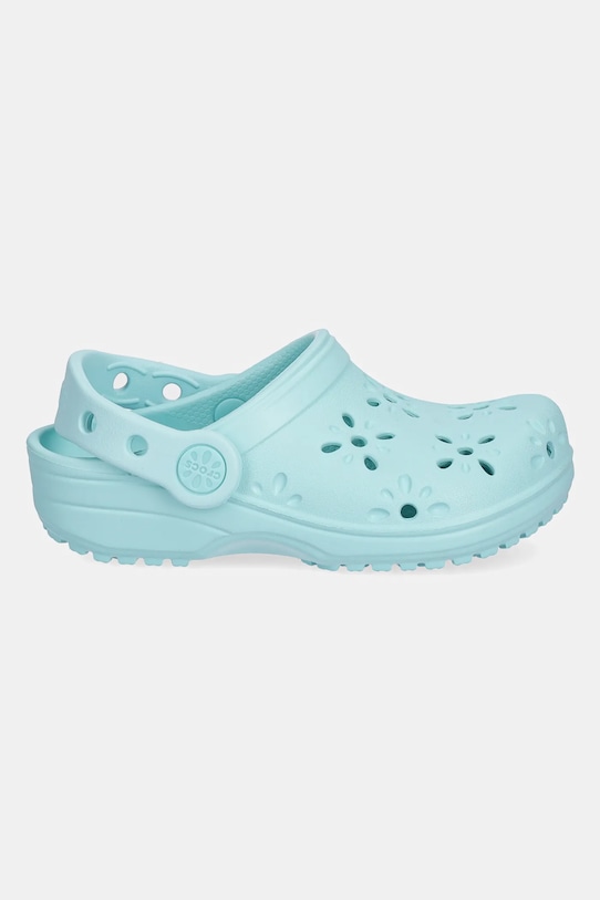 Классические детские сабо с цветочным принтом и ажурными вырезами Crocs, бирюзовый — фото 2