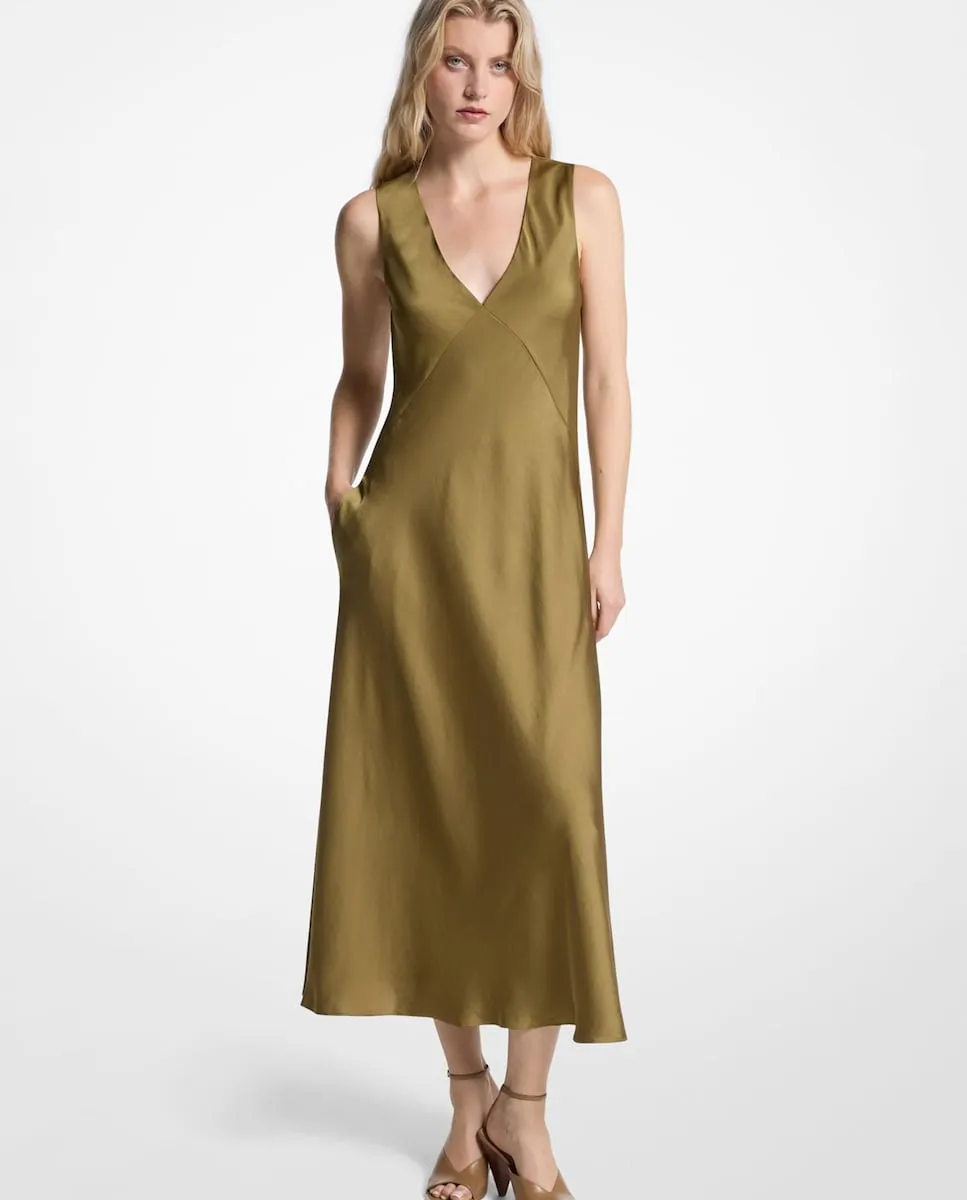 

Атласное миди-платье на бретелях Michael Michael Kors, хаки