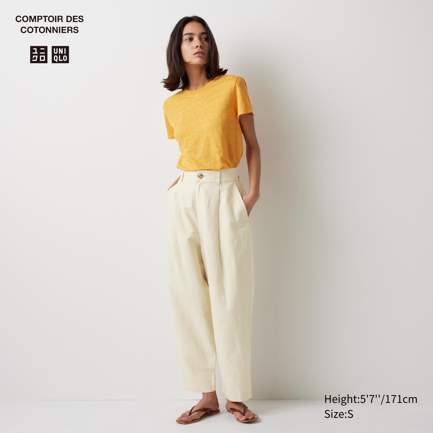 Брюки из смесового льна с зауженными складками UNIQLO, бежевый — фото 3