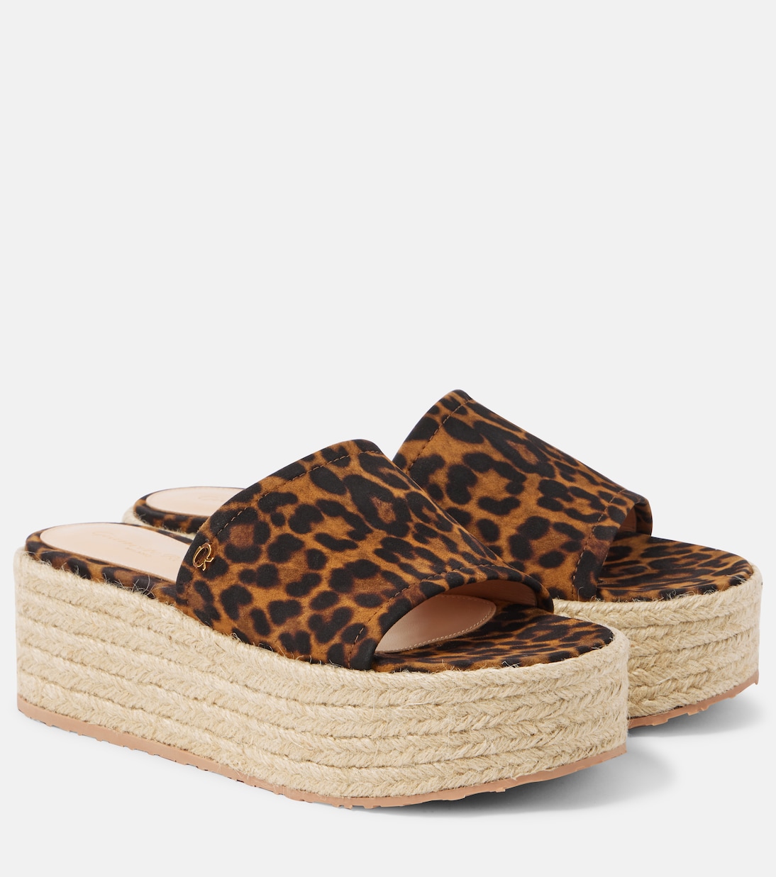 Замшевые шлепанцы-эспадрильи с леопардовым принтом Gianvito Rossi, Almond Leopard Print + Naturale